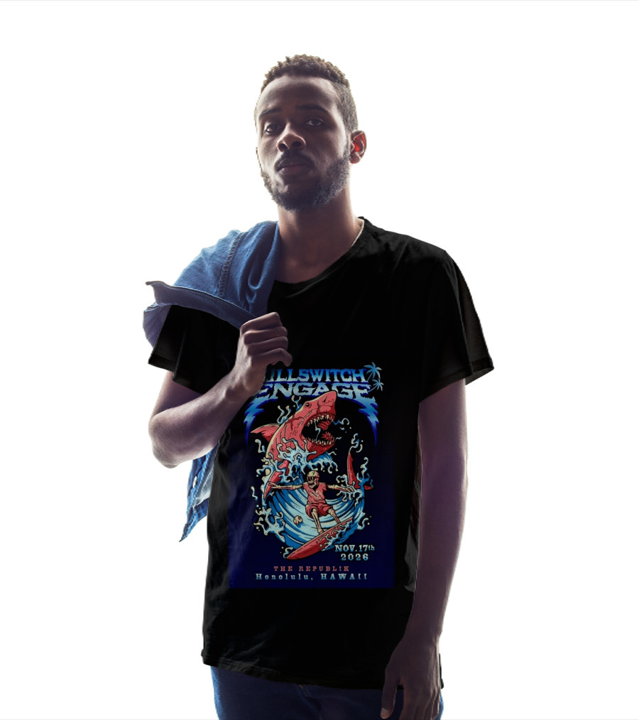 Killswitch Engage Honolulu Hawaii 2026 Event With Shark And Skeleton Surfing At The Republik November 17 T-Shirt
