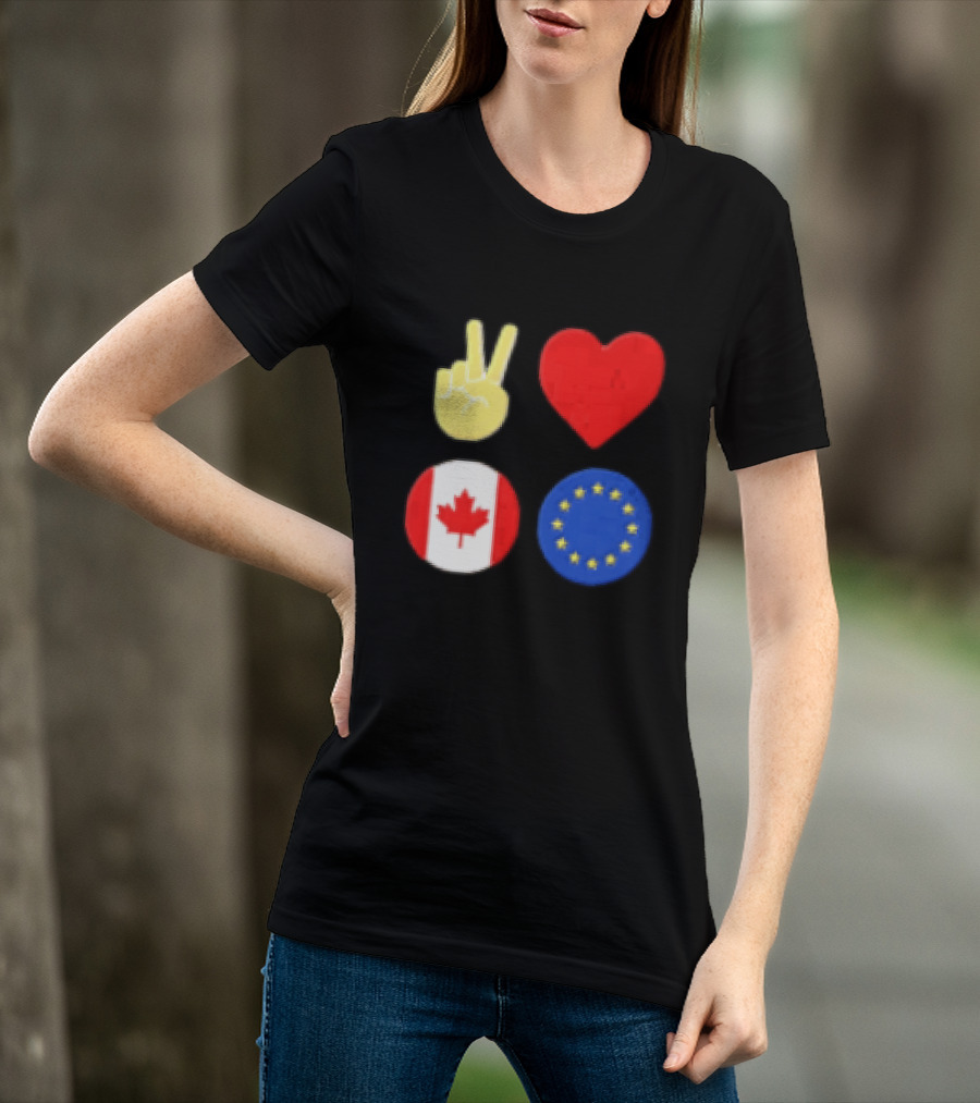 Peace Love Canada Flag European Union Circle Stars T-Shirt