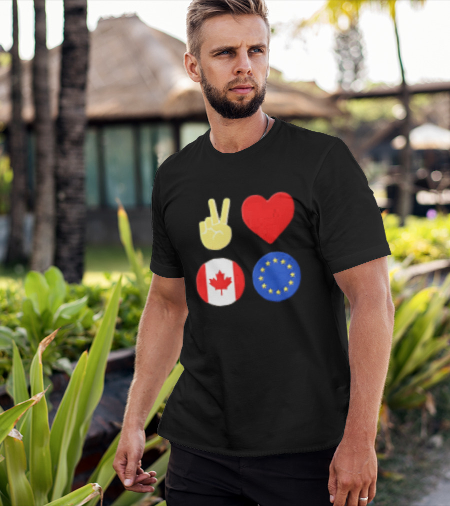 Peace Love Canada Flag European Union Circle Stars T-Shirt