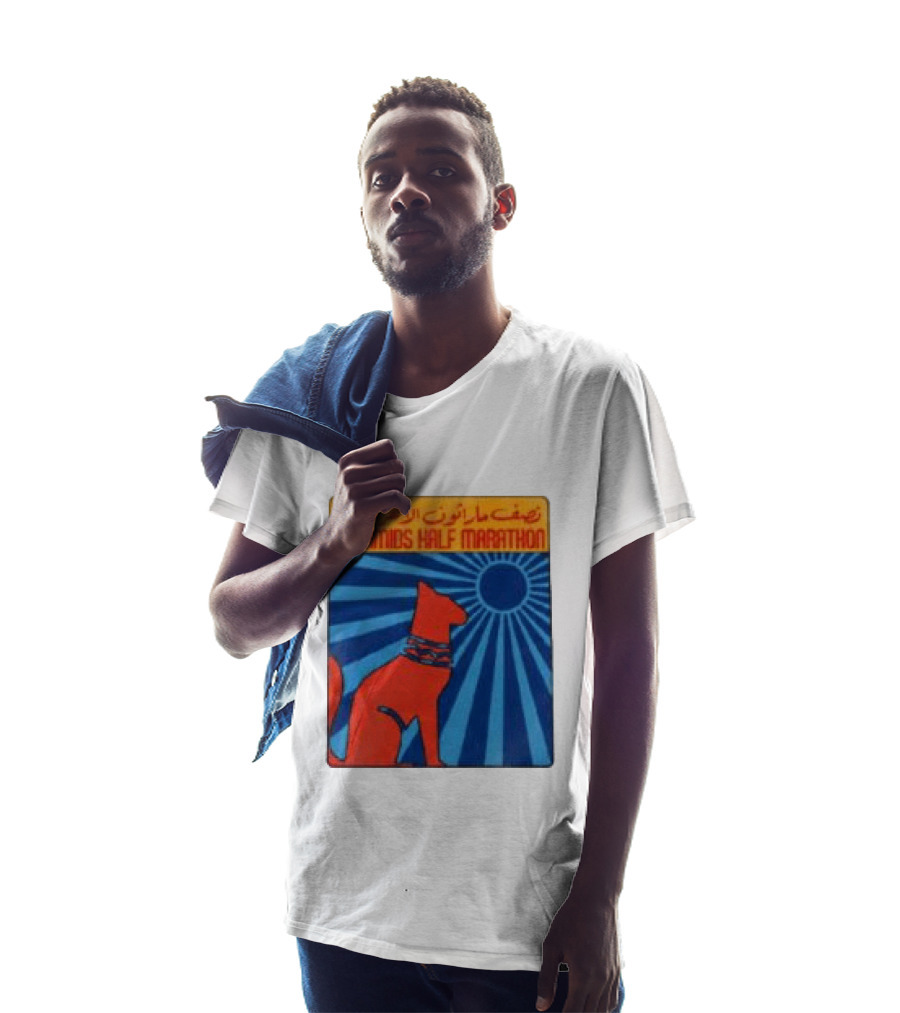 Pyramids Half Marathon Egypt Cat Sunburst Arabic T-Shirt