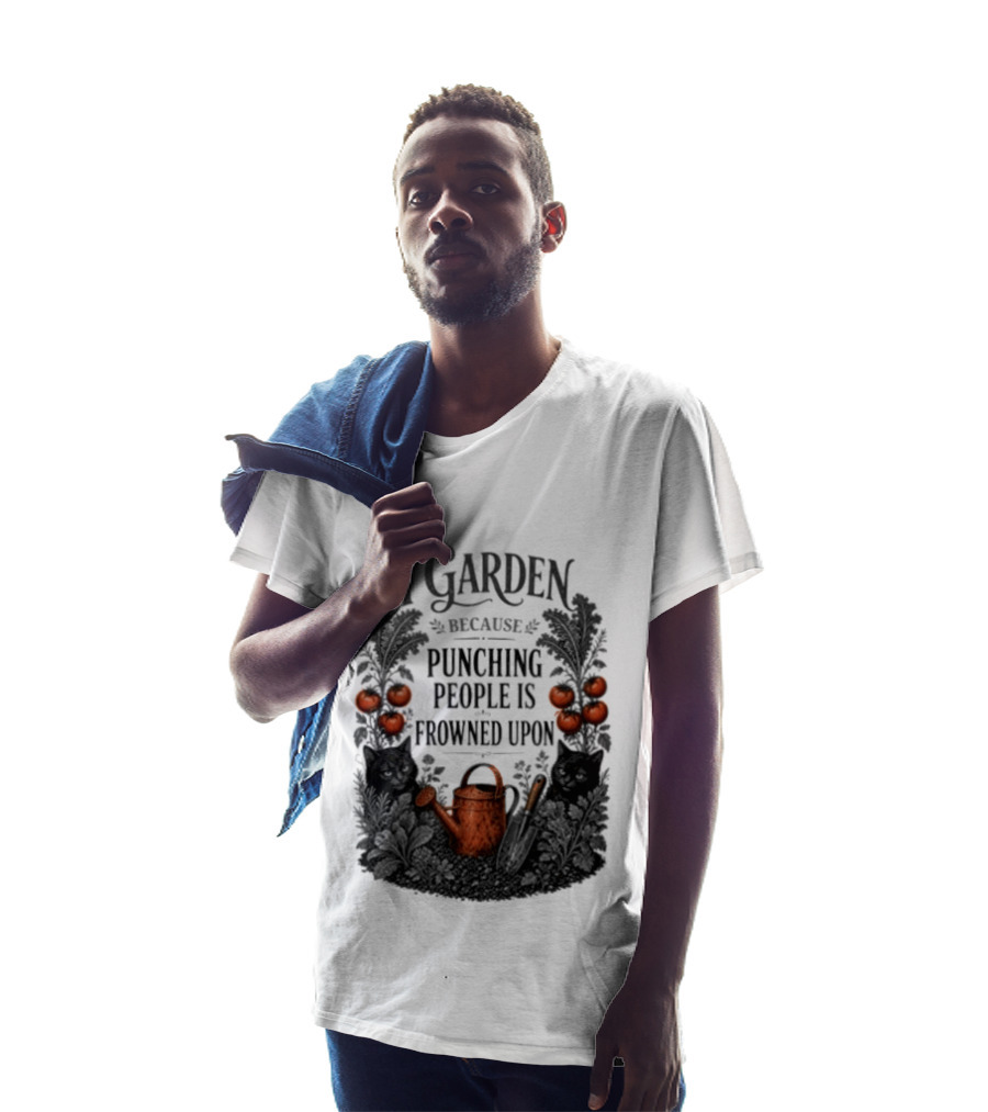 I Garden Because Punching People Is Frowned Upon Funny Gardener Tomatoes Watering Can T-Shirt