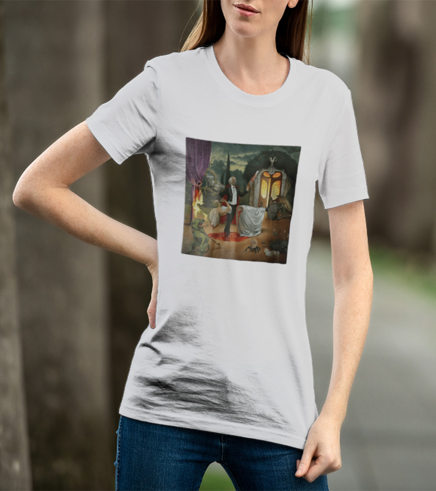 Surreal Gothic Man With Candle And Floating Figures Mysterious Enchantment T-Shirt