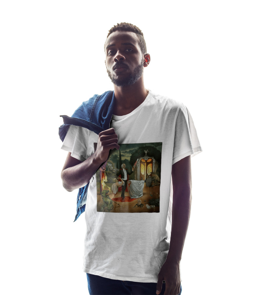 Surreal Gothic Man With Candle And Floating Figures Mysterious Enchantment T-Shirt