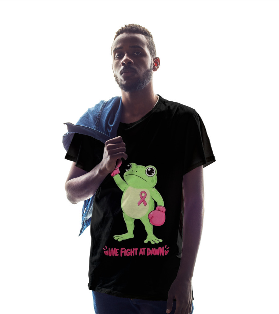 Boxing Frog We Fight At Dawn Breast Cancer Awareness Pink Gloves Ribbon T-Shirt