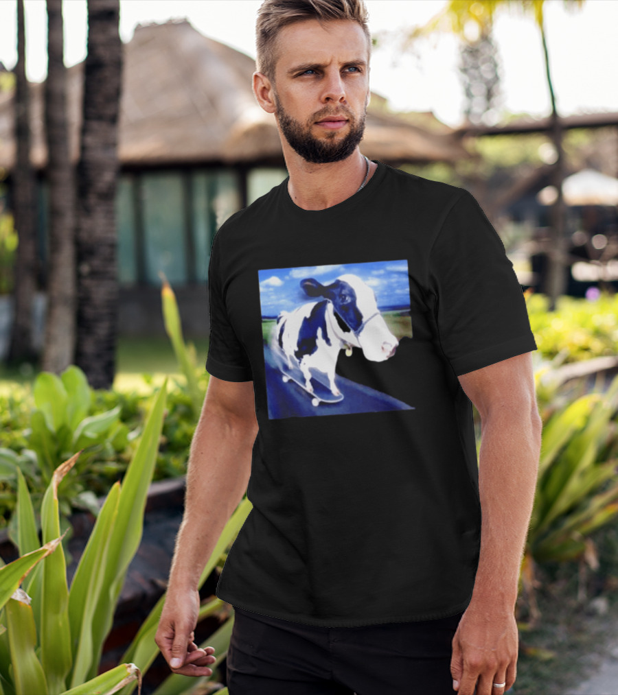 Cow Skateboarding Adventure On Open Road T-Shirt