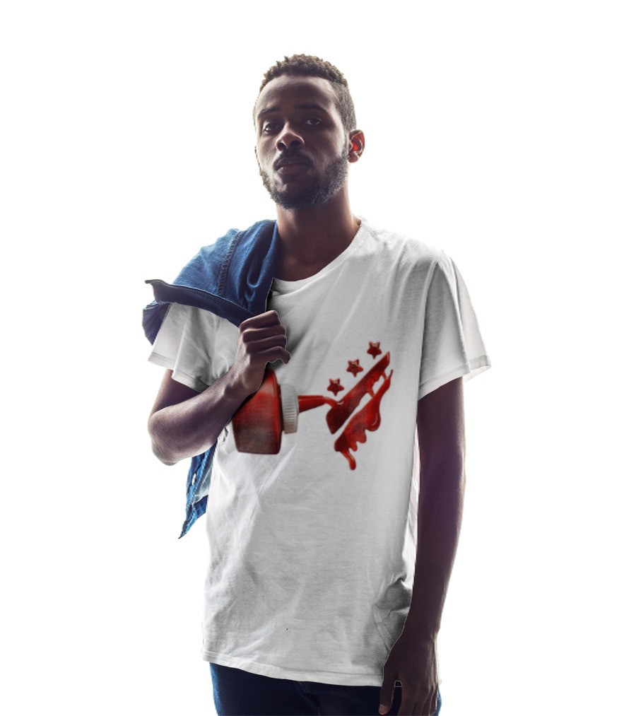 Red Squeeze Bottle Pouring Ketchup With Stars T-Shirt