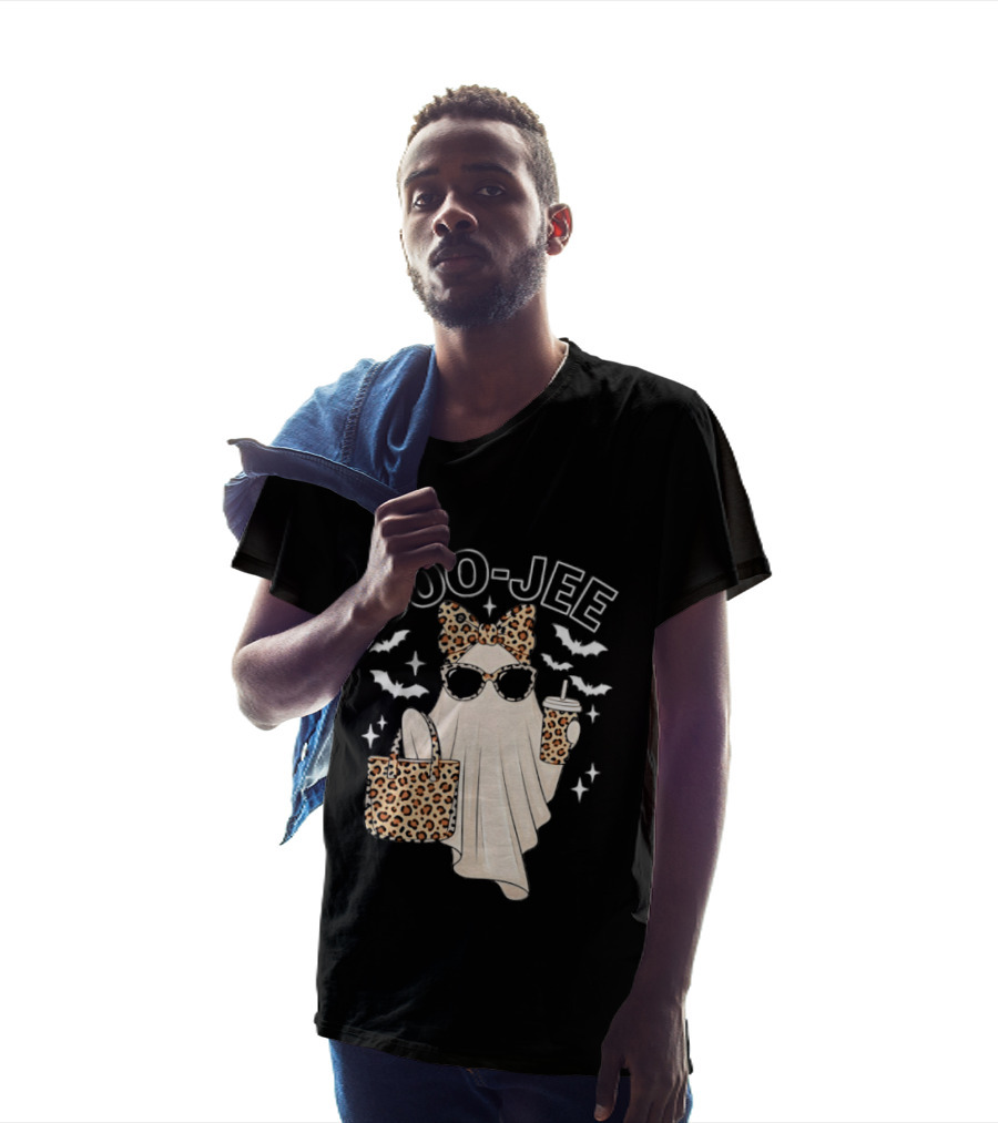 Boo Jee Stylish Ghost With Leopard Print Accessories And Bats T-Shirt
