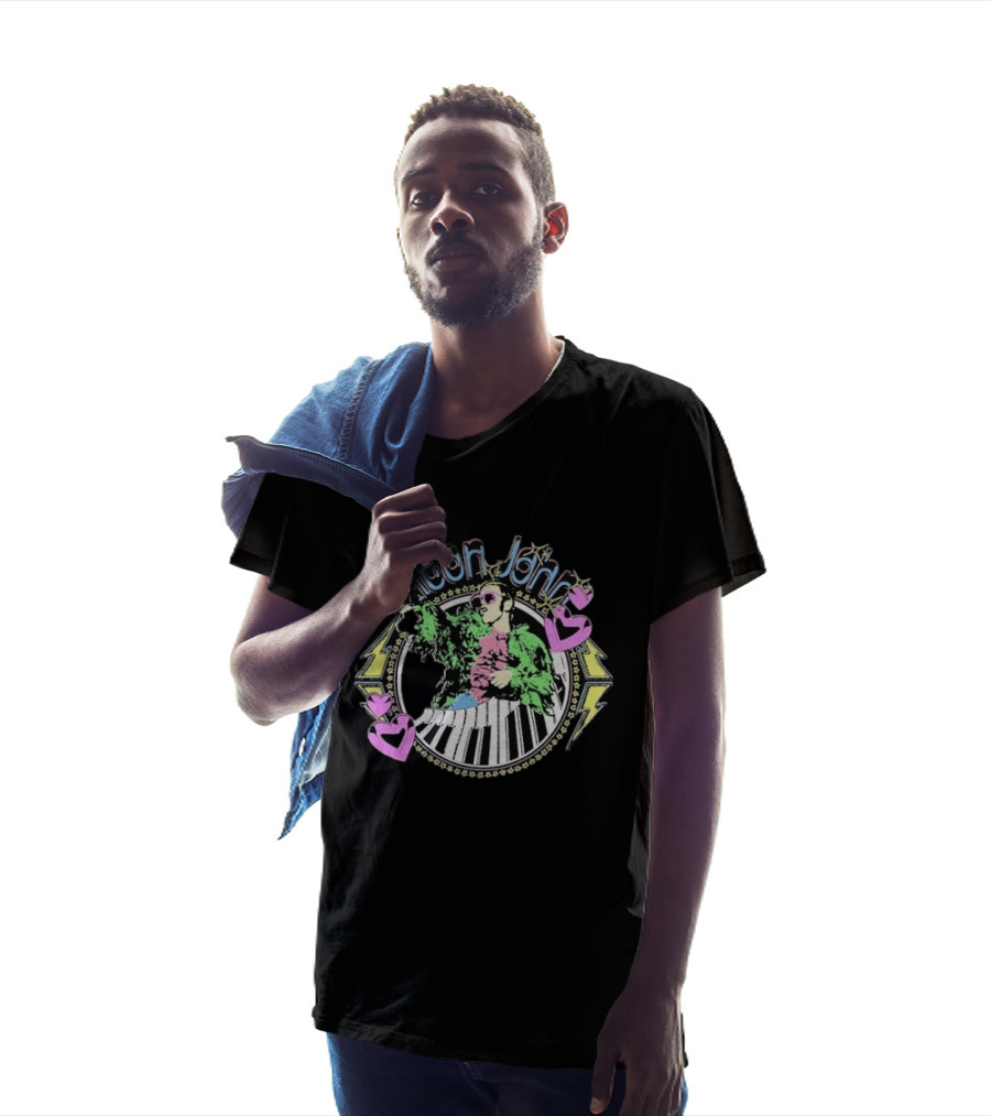 Elton John Distressed Colorful Piano And Hearts T-Shirt
