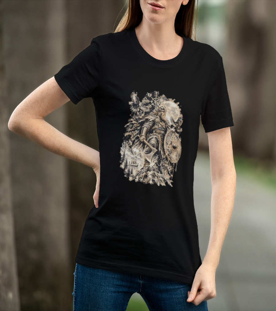 Norse God Viking Warrior Axe Valknut Symbol Raven Longship T-Shirt