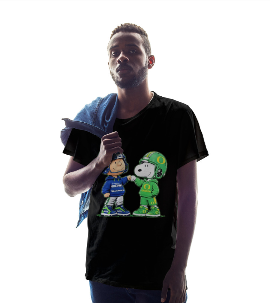Peanuts Characters Seattle Seahawks Oregon Ducks Fist Bump Friendship Gear T-Shirt