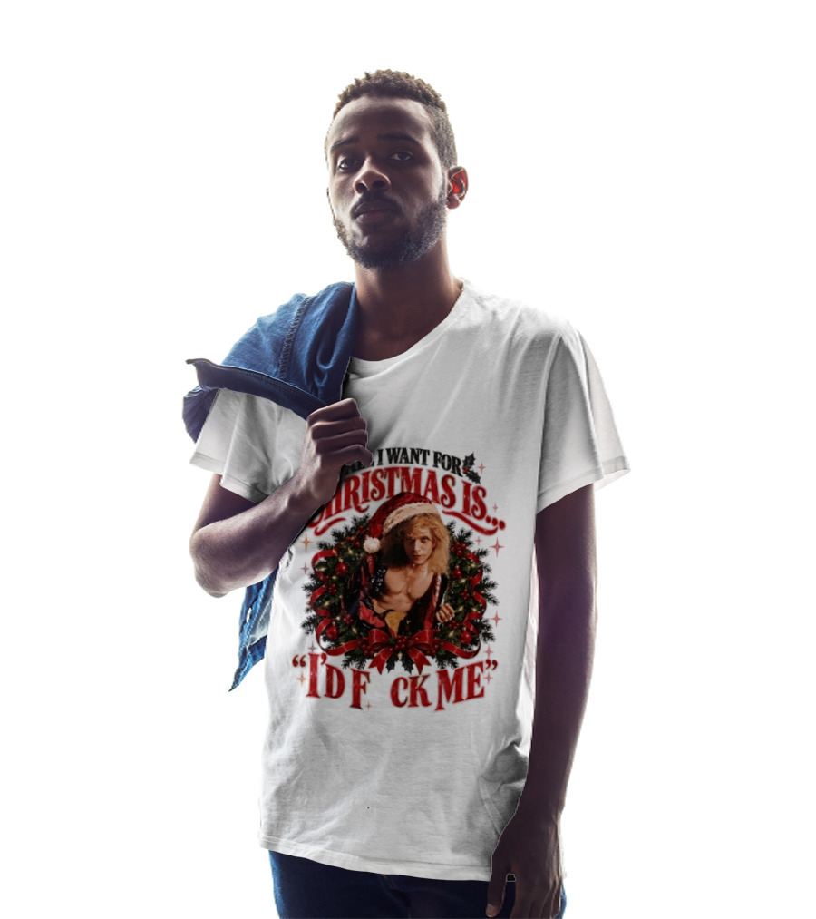All I Want For Christmas Is I'd Fck Me Santa Hat Wreath Bow T-Shirt