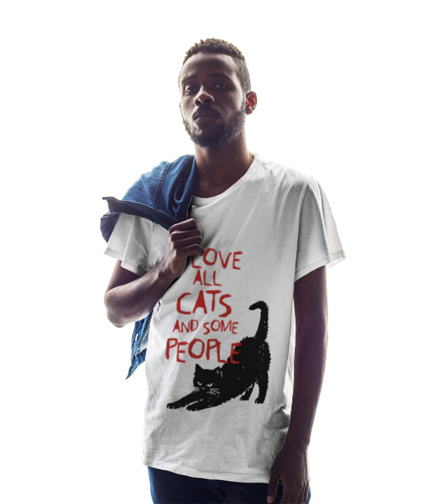 I Love All Cats And Some People Funny Cat Lovers Stretching Black Cat T-Shirt