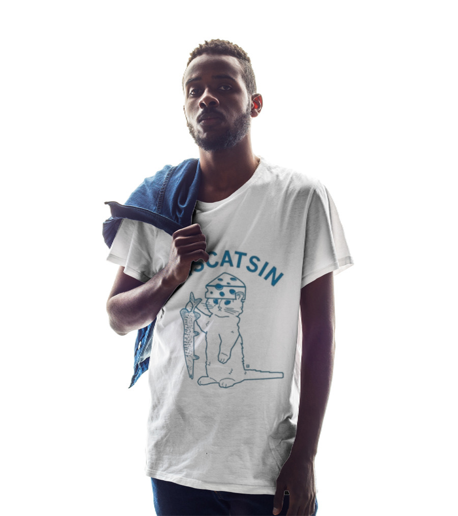 Wiscatsin Cat With Fish Illustration By Raygun T-Shirt