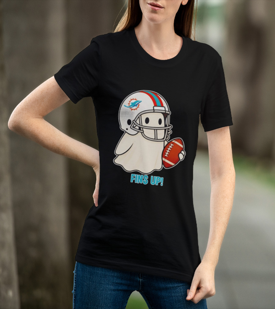 Miami Dolphins Ghost Fins Up Halloween 2026 Football Fan Gear T-Shirt