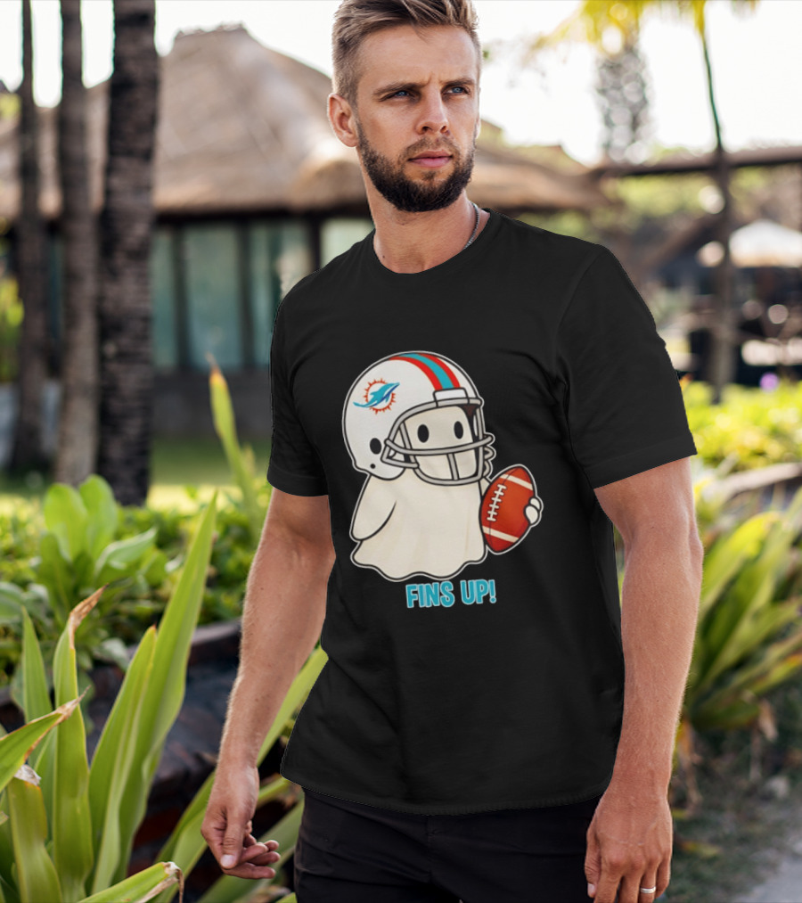 Miami Dolphins Ghost Fins Up Halloween 2026 Football Fan Gear T-Shirt