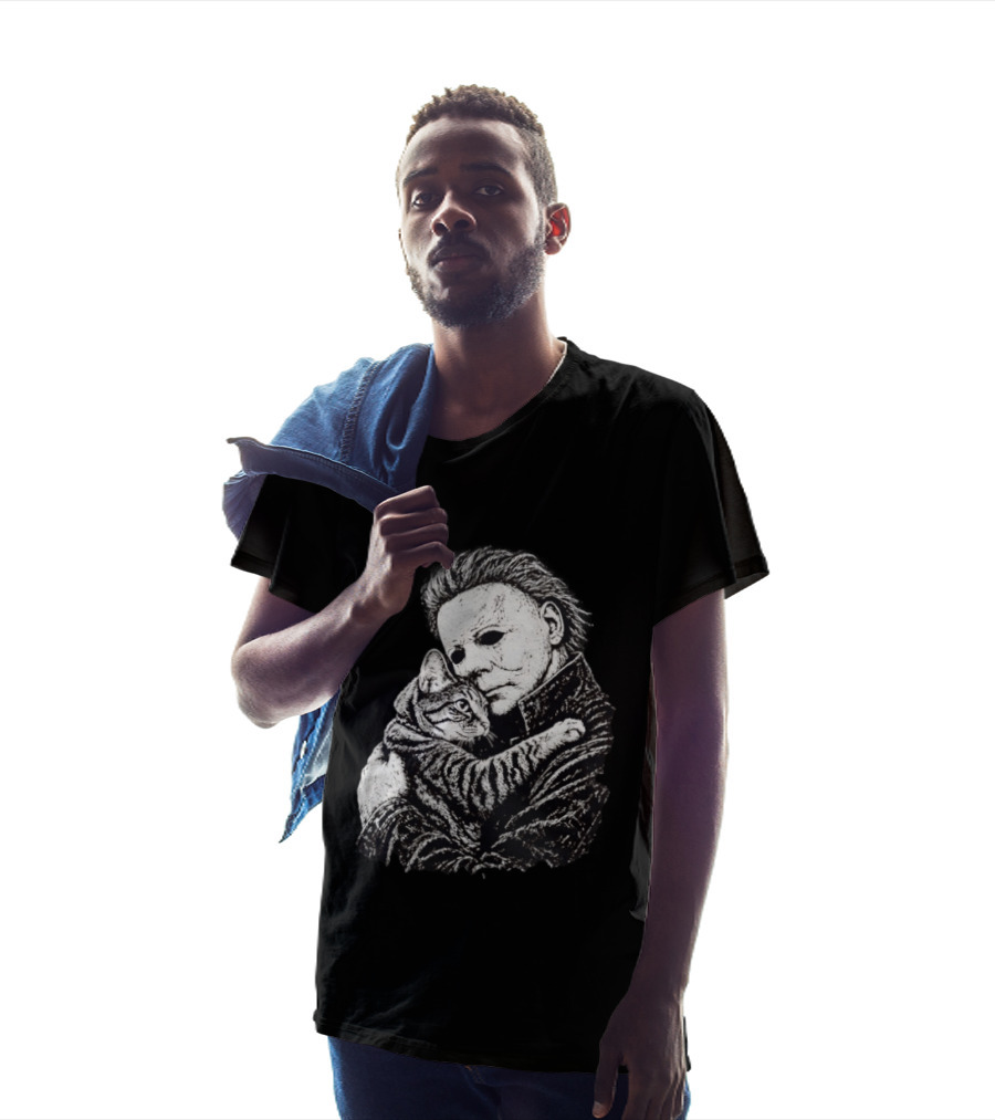Michael Myers Hugging A Cat Halloween Horror Icon Halloween Cat Lovers T-Shirt