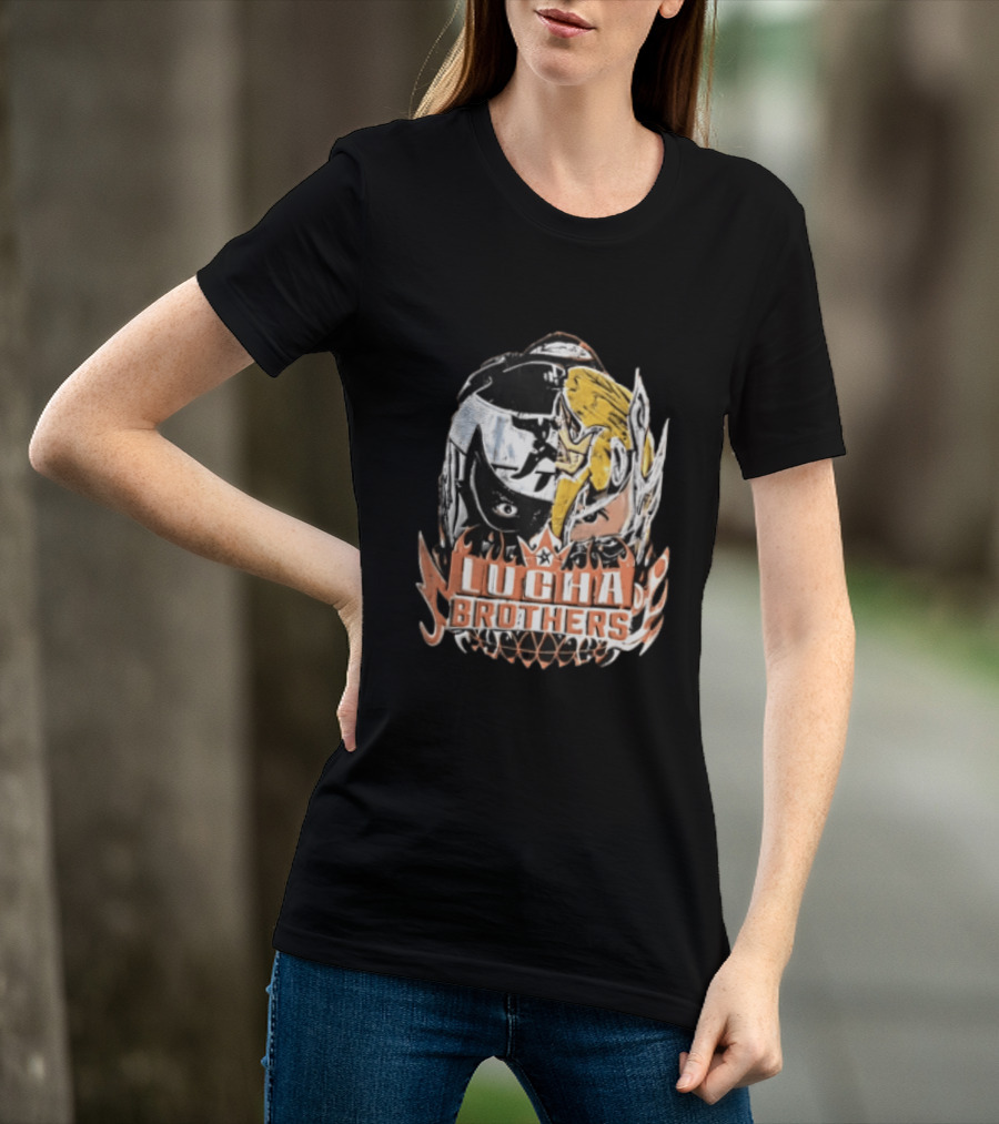 Lucha Brothers Masked Wrestlers Flames T-Shirt