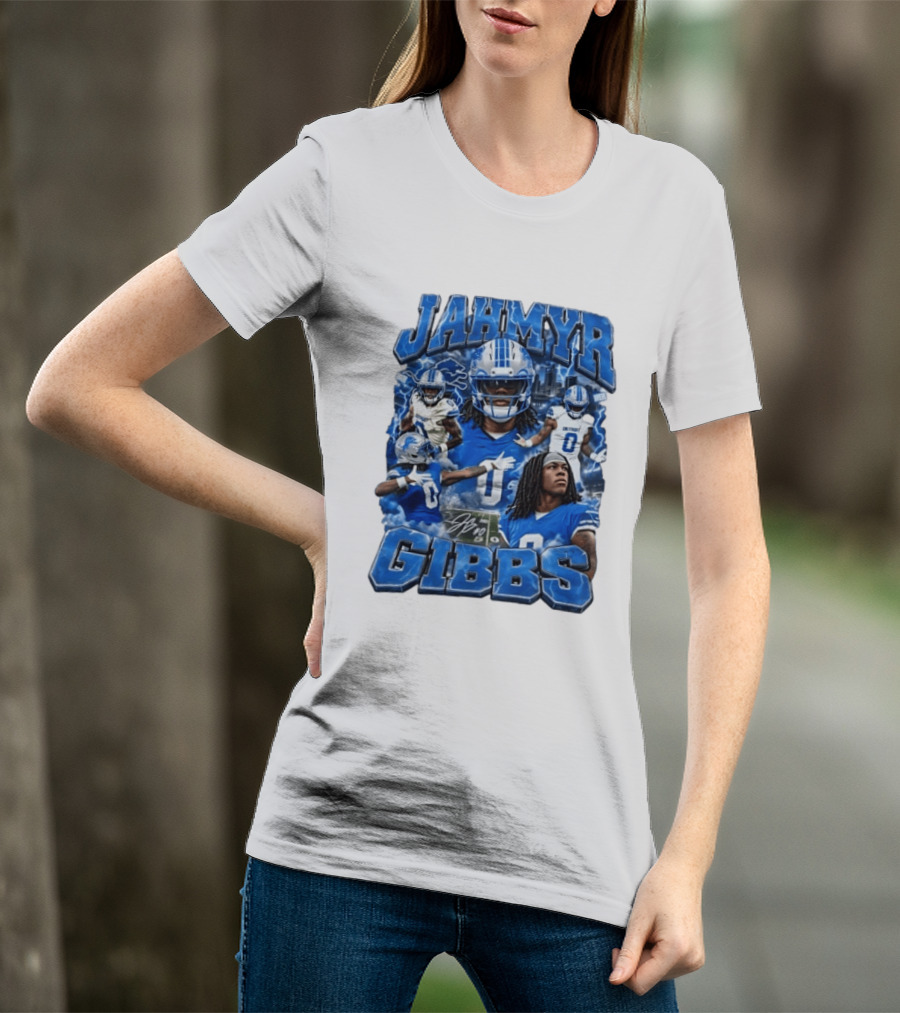 Jahmyr Gibbs Detroit Lions Blue Football T-Shirt