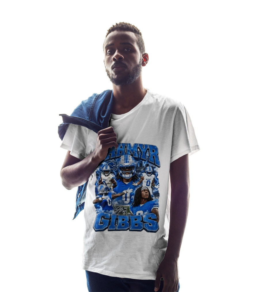 Jahmyr Gibbs Detroit Lions Blue Football T-Shirt