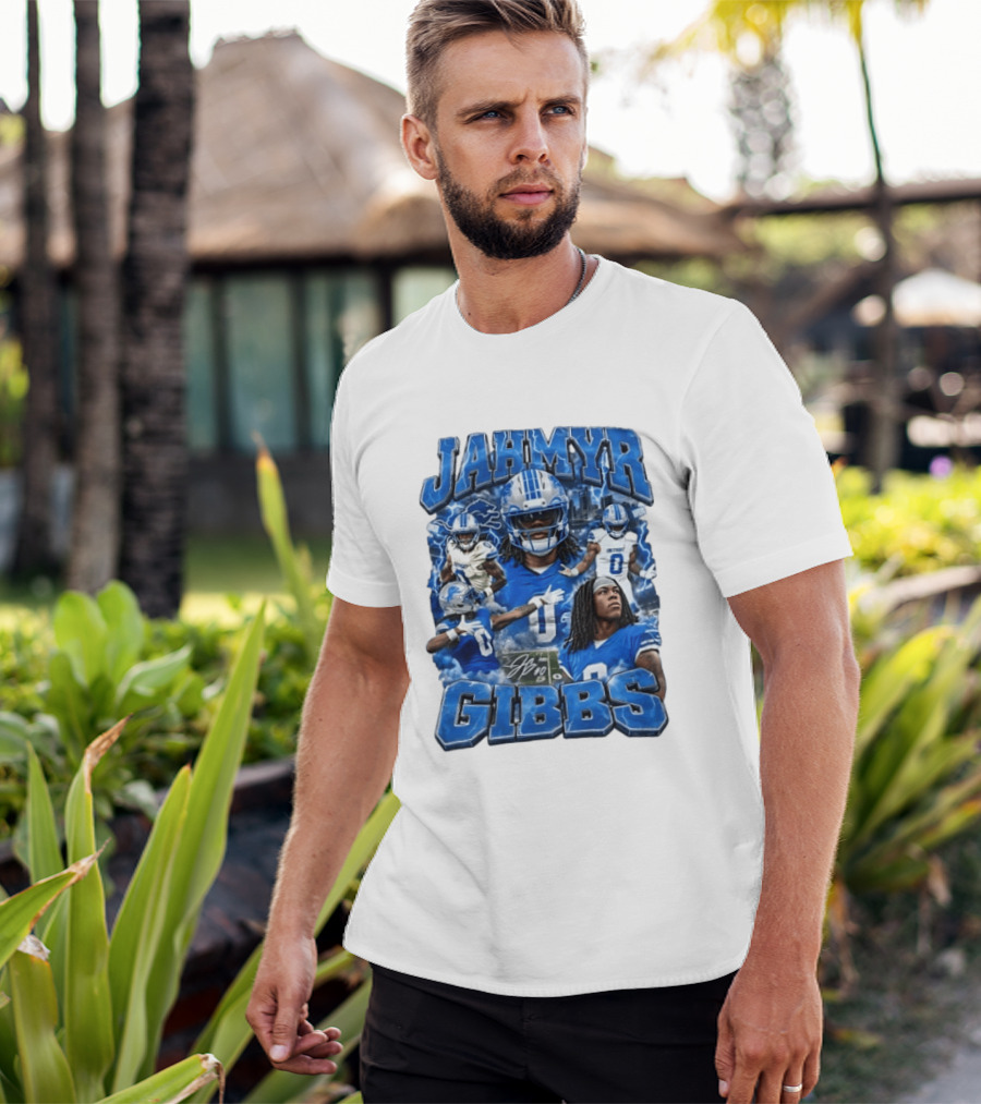 Jahmyr Gibbs Detroit Lions Blue Football T-Shirt