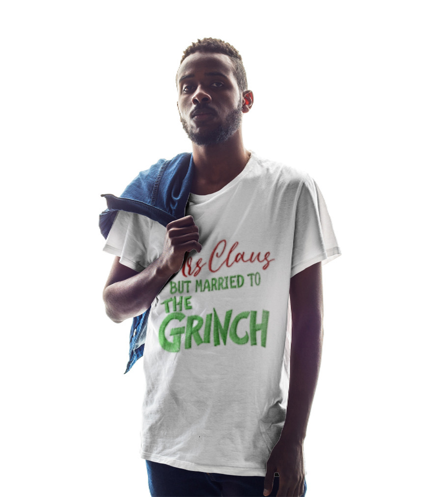 Mrs Claus But Married To The Grinch Santa Christmas Red And Green Embroidered T-Shirt