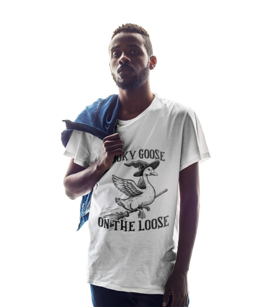 Spooky Goose On The Loose Halloween Witch Hat Broomstick T-Shirt