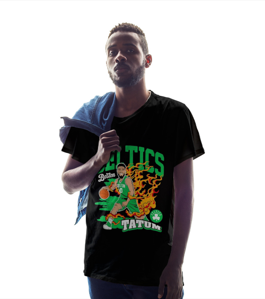 Boston Celtics Jayson Tatum Fired Up Basketball Flames T-Shirt