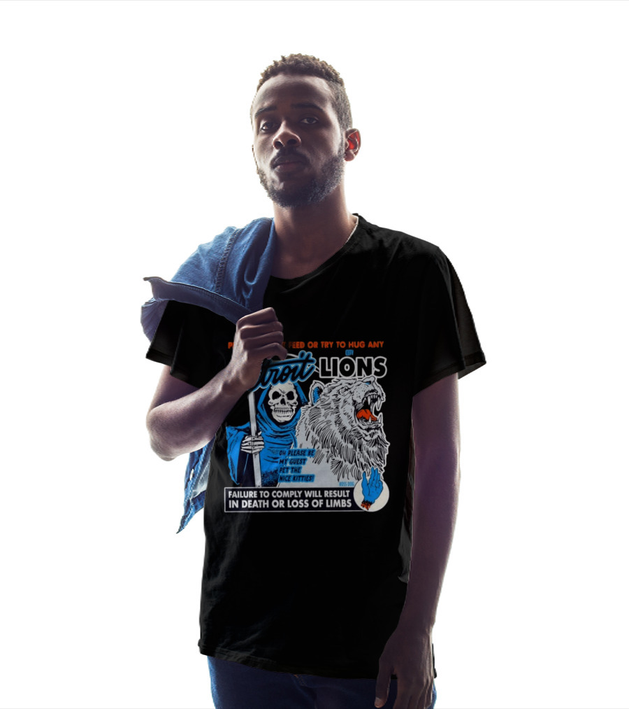 Detroit Lions Grim Reaper Please Do Not Feed Or Try To Hug Any City Lions Failure To Comply Will Result In Death Or Loss Of Limbs Boss Dog T-Shirt