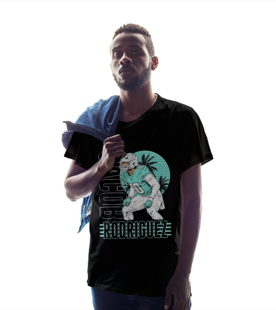 Jacob Rodriguez Miami Dolphins Palm Trees Football Player Tropical Scene T-Shirt
