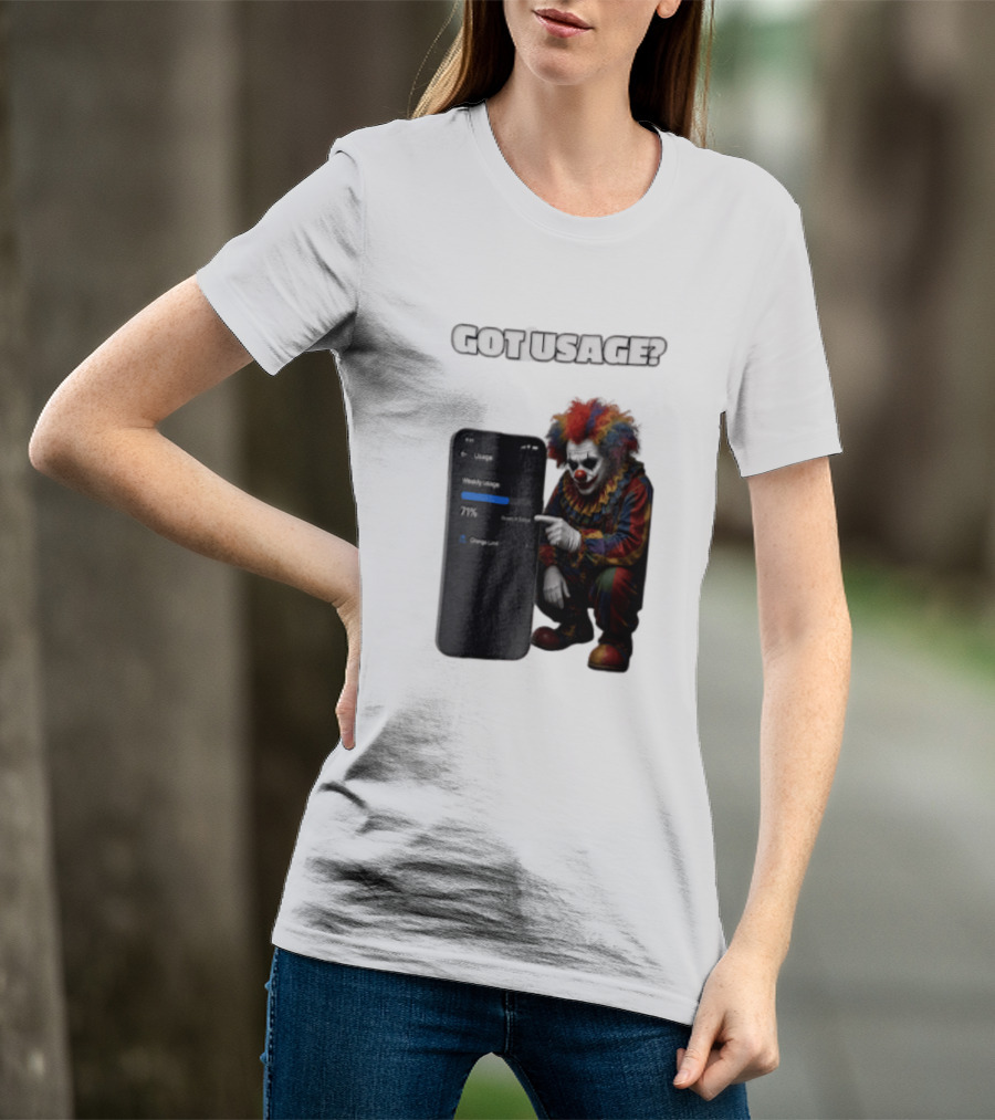 GOT Usage Clown Pointing At Smartphone Screen Weekly Usage 71% T-Shirt