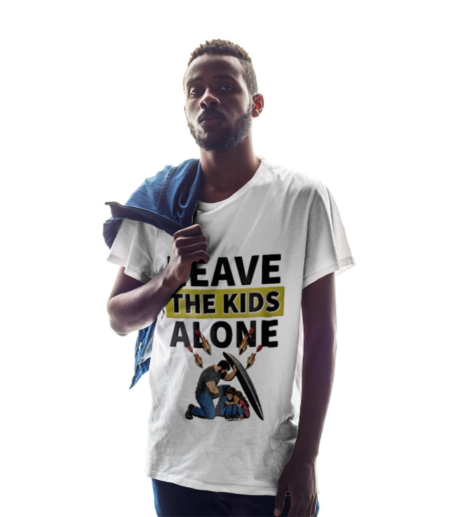 Leave The Kids Alone Bearded Man Shielding Children From Arrows T-Shirt