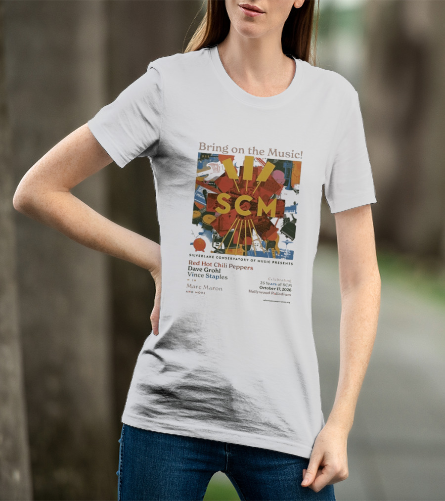 Bring On The Music Silverlake Conservatory Red Hot Chili Peppers Dave Grohl Vince Staples Event October 17 2026 Hollywood Palladium T-Shirt