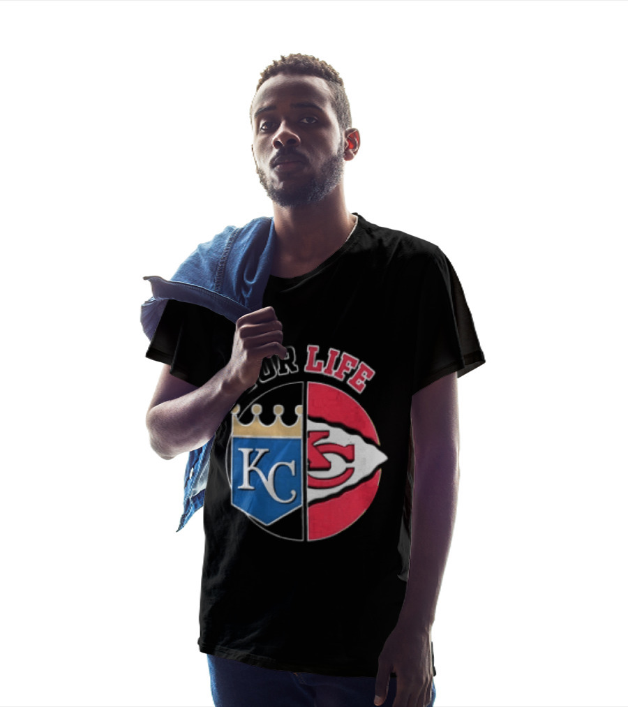 Kansas City Royals Chiefs For Life KC Arrowhead Split Crown T-Shirt