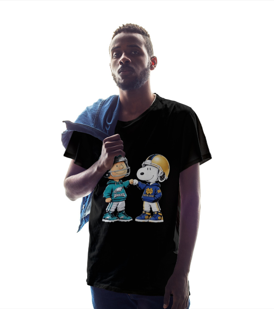 Peanuts Characters In Philadelphia Eagles Vs Notre Dame Fighting Irish Helmets T-Shirt
