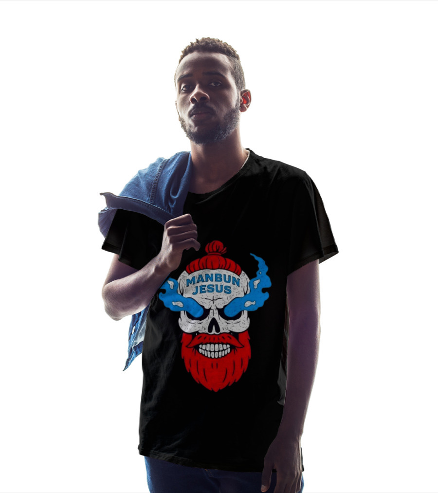 Manbun Jesus Skull Blue Flames Red Beard T-Shirt