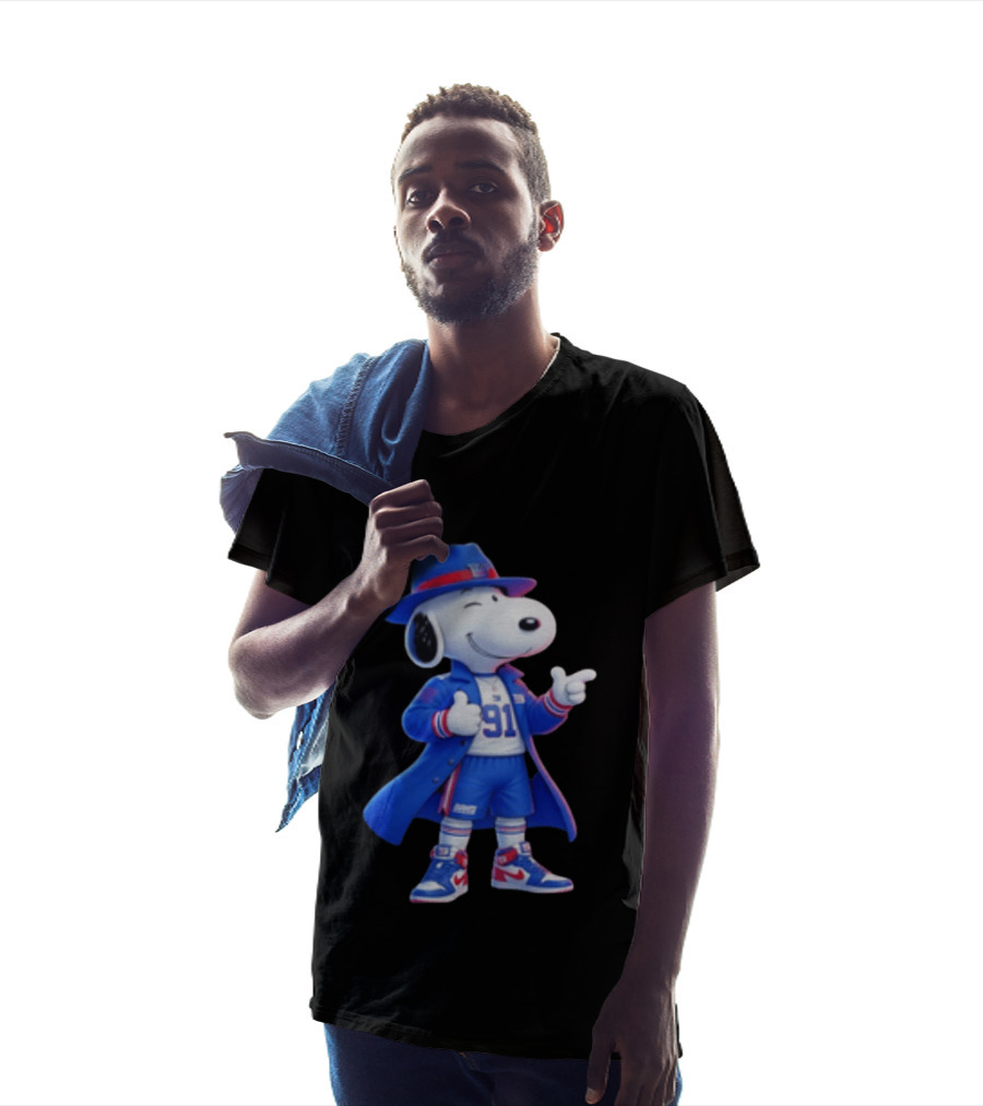 Snoopy New York Giants Football Player Cartoon Blue Coat And Hat T-Shirt