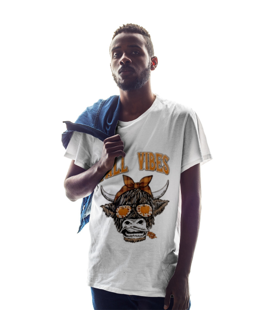Fall Vibes Highland Cow Plaid Bow Sunglasses Pumpkins T-Shirt
