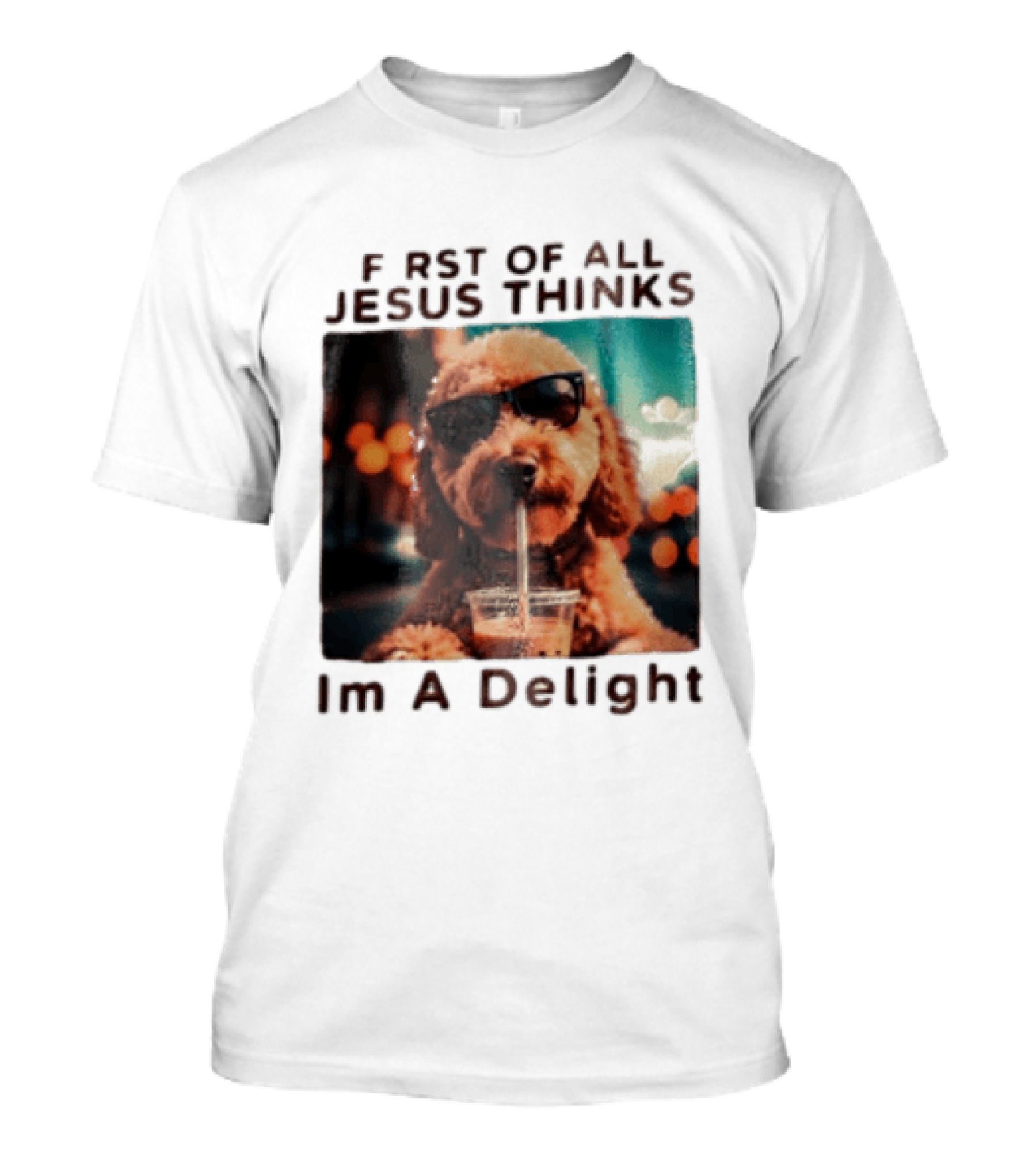 First Of All Jesus Thinks I'm A Delight Brown Poodle Sunglasses Drinking T-Shirt