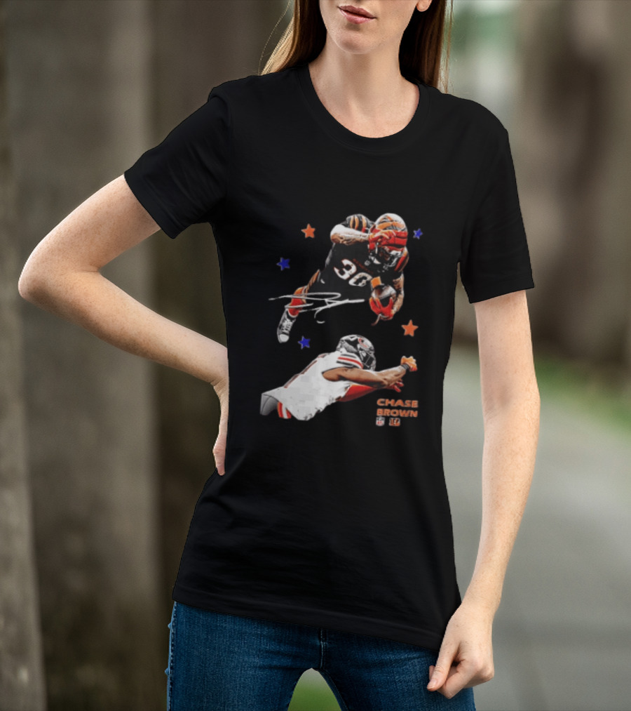 Cincinnati Bengals Chase Brown 30 Running Football Player With Stars T-Shirt