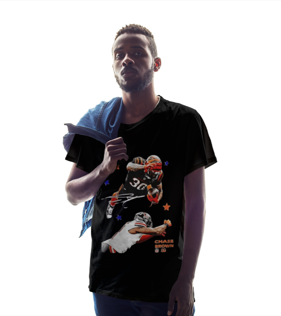 Cincinnati Bengals Chase Brown 30 Running Football Player With Stars T-Shirt