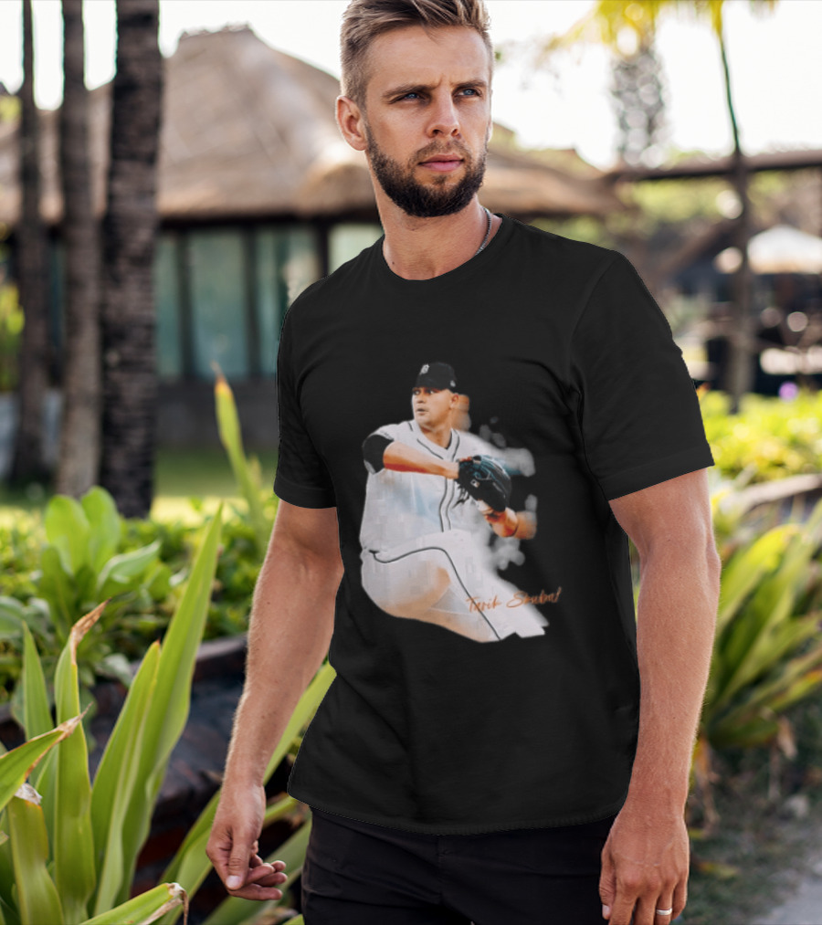 Detroit Tigers Tarik Skubal Pitcher Action Baseball T-Shirt