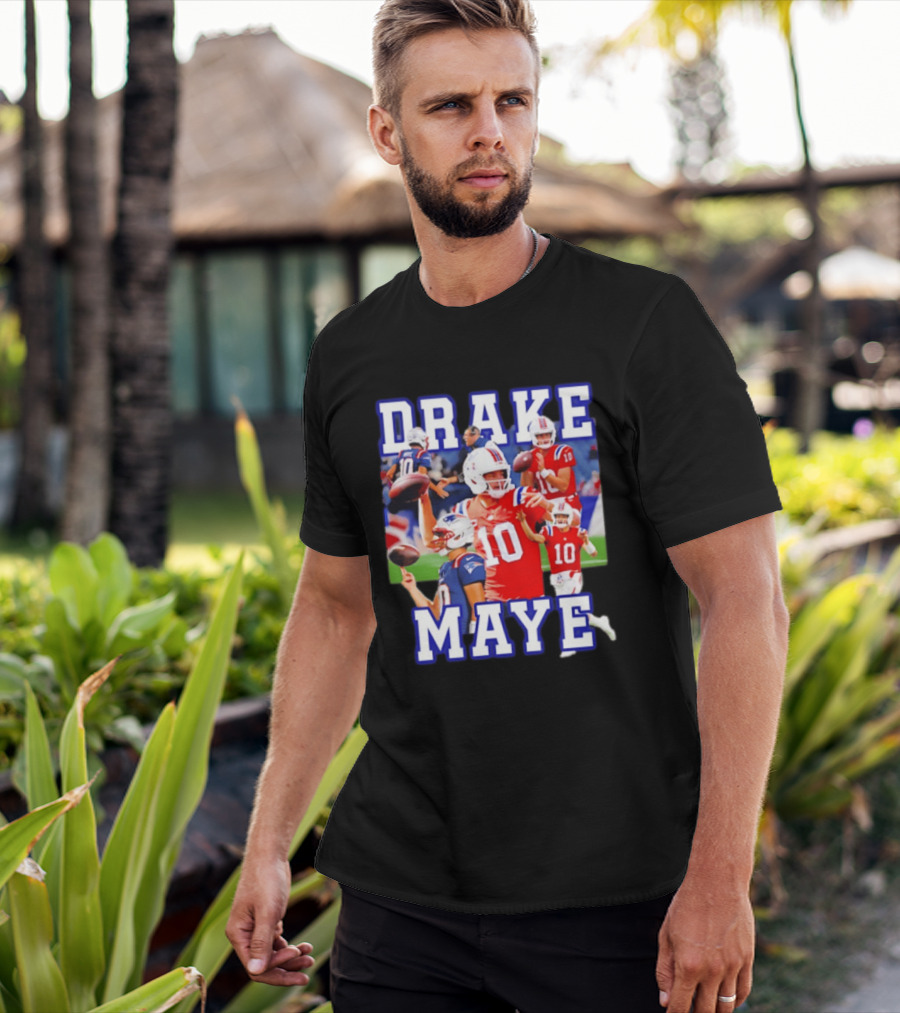 Drake Maye New England Patriots Inspired Football Player Collage T-Shirt