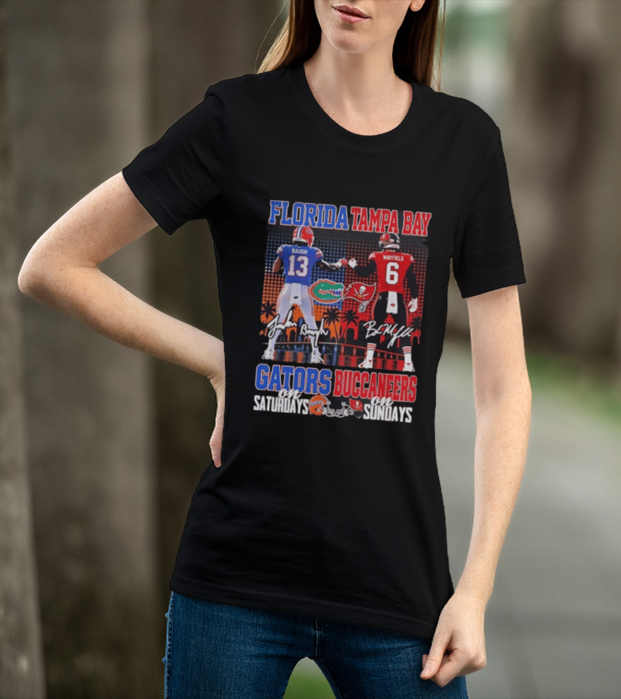Florida Tampa Bay Gators Buccaneers Saturdays Sundays Baugh Mayfield Skyline T-Shirt
