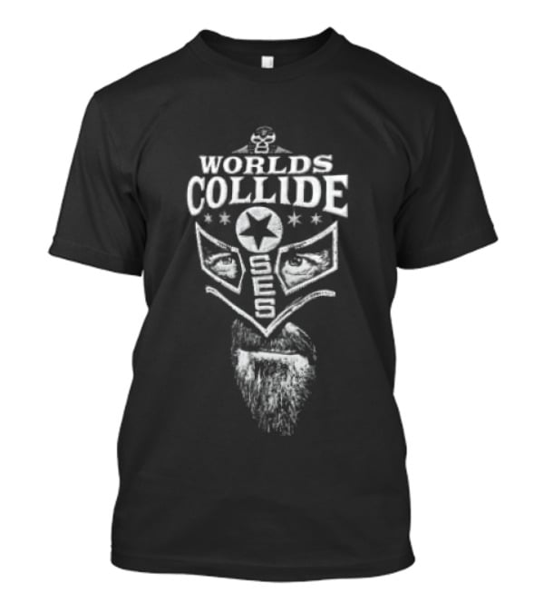 Worlds Collide SES Star Mask Wrestler Beard T-Shirt