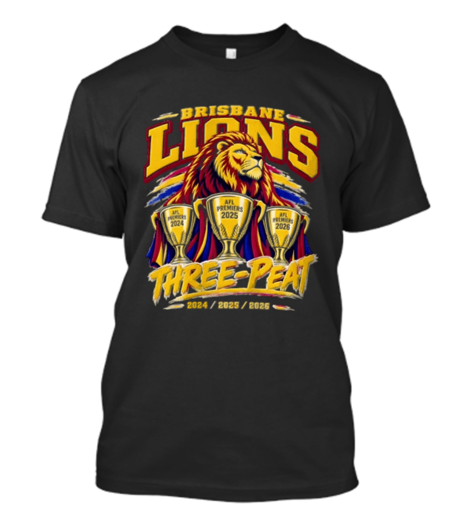 Brisbane Lions Three Peat 2024 2025 2026 Premiership Lion Trophy Celebration T-Shirt