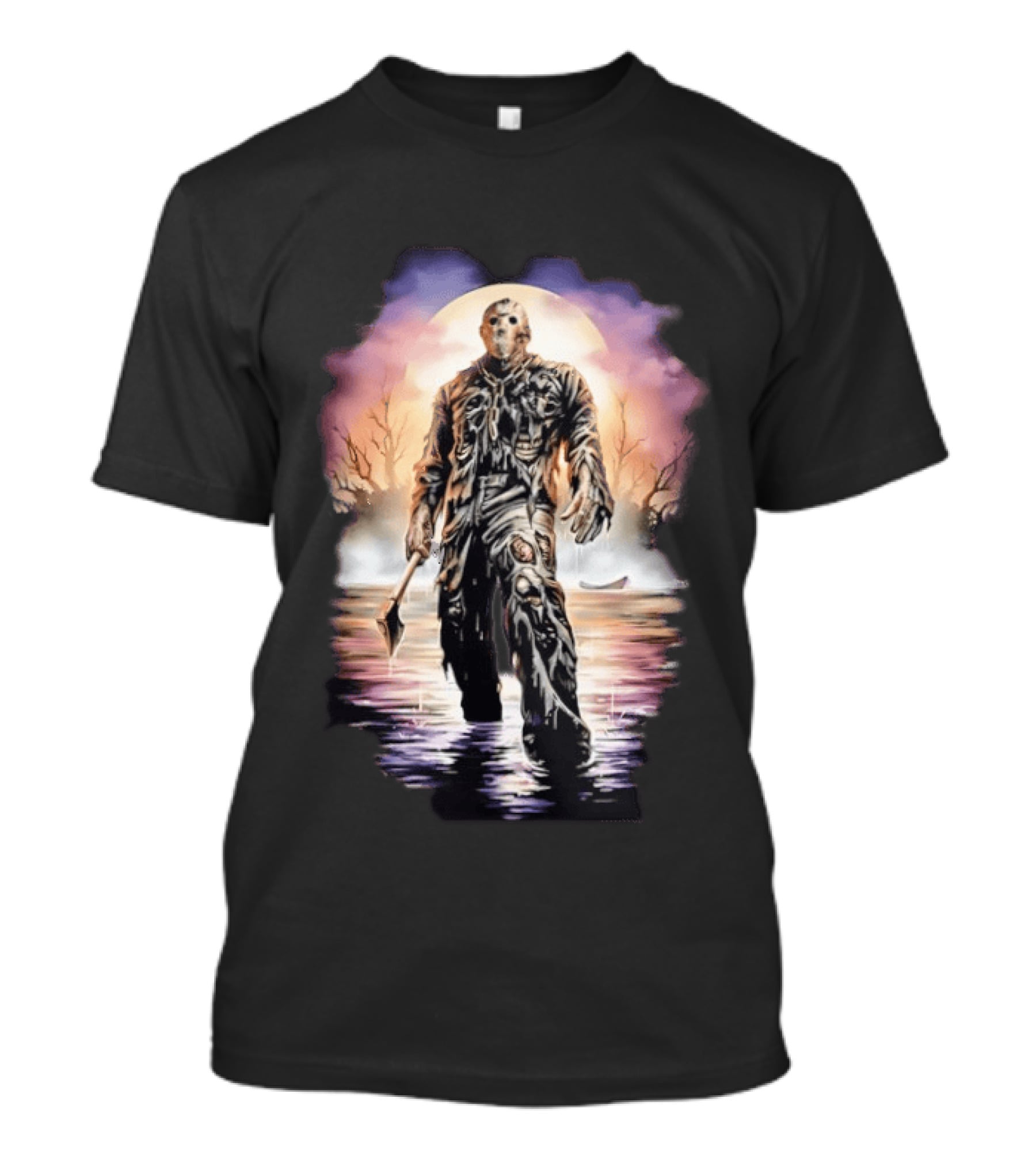 Friday The 13th Jason Voorhees Horror Halloween Mask Machete Lake Scene T-Shirt