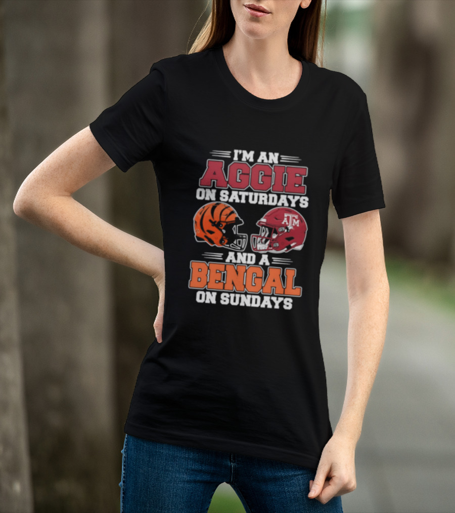 I'm An Aggie On Saturdays And A Bengal On Sundays With Helmet Logos T-Shirt