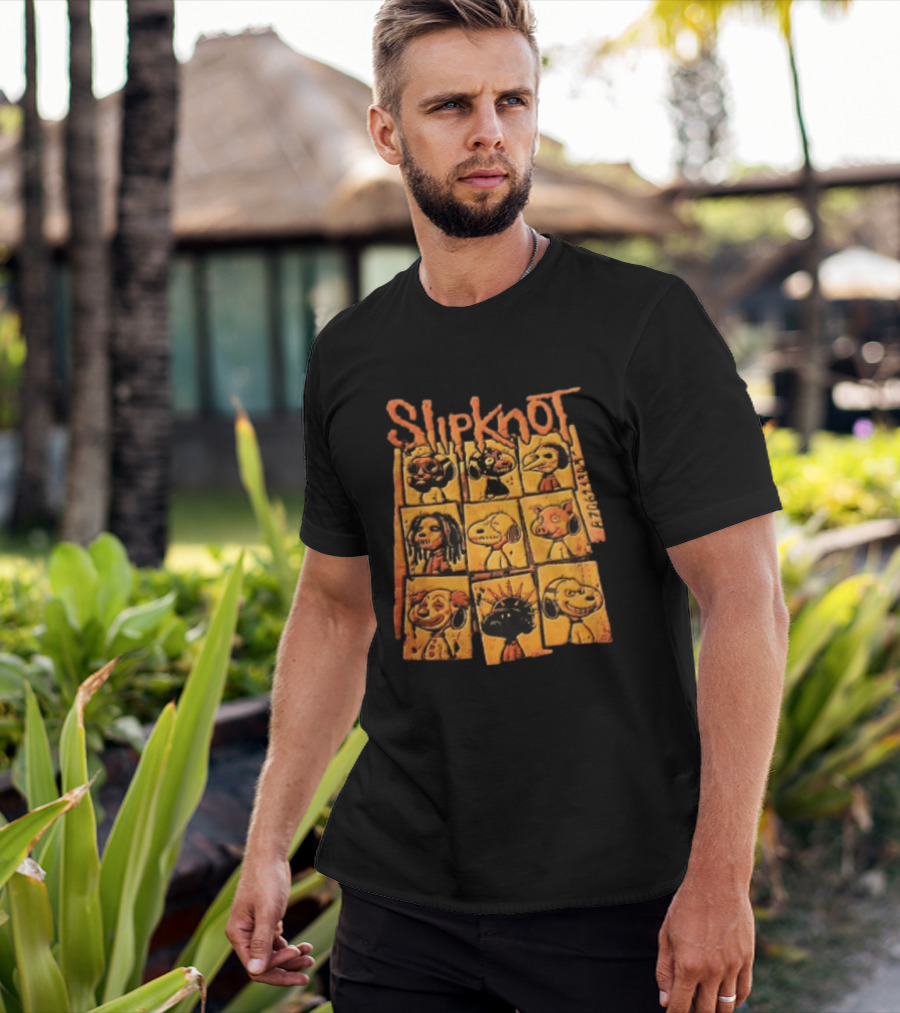 Slipknot Characters In Panels With Numbers And Cartoon Faces T-Shirt