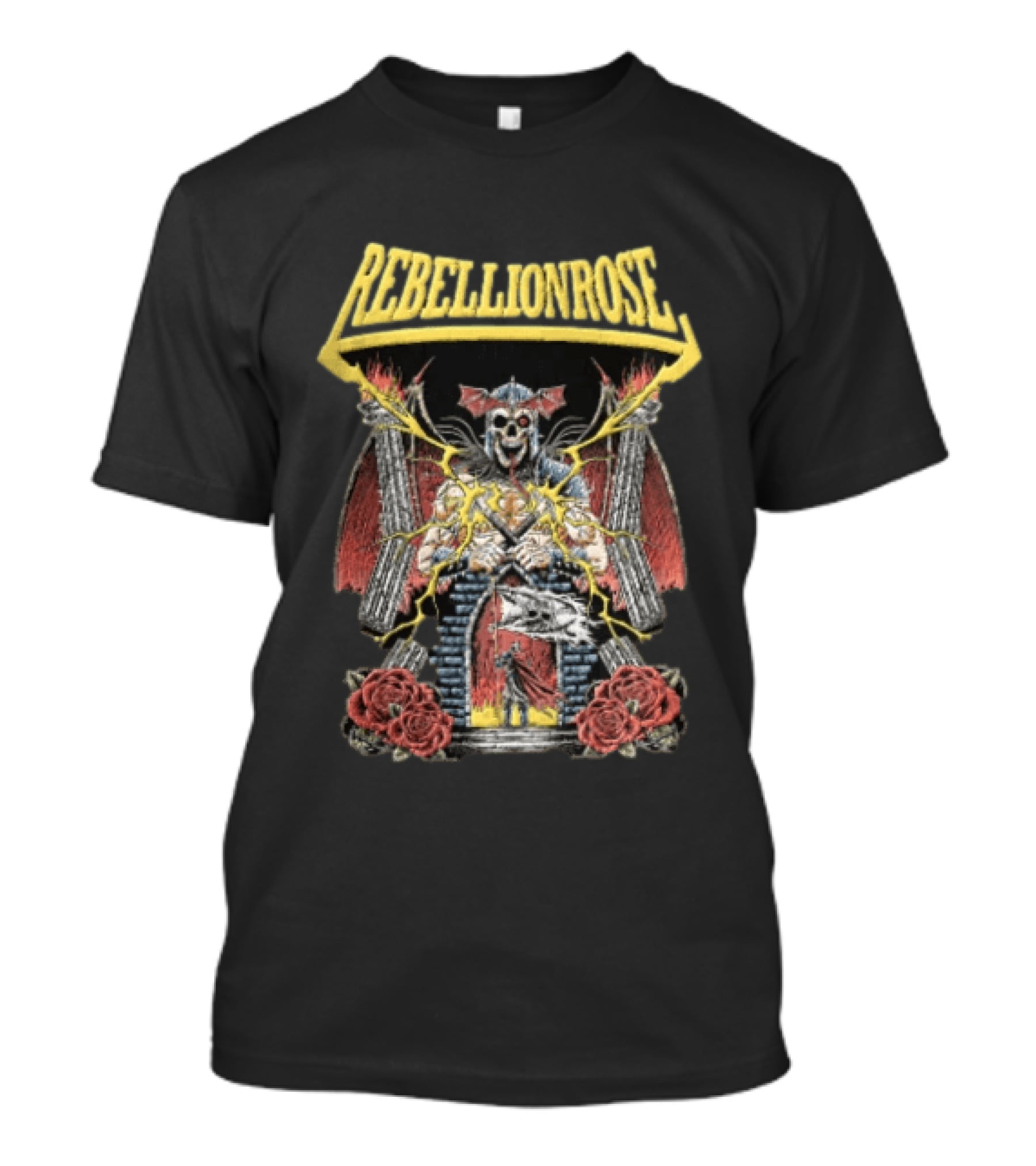 Rebellion Rose Skull Knight Castle With Roses And Lightning T-Shirt