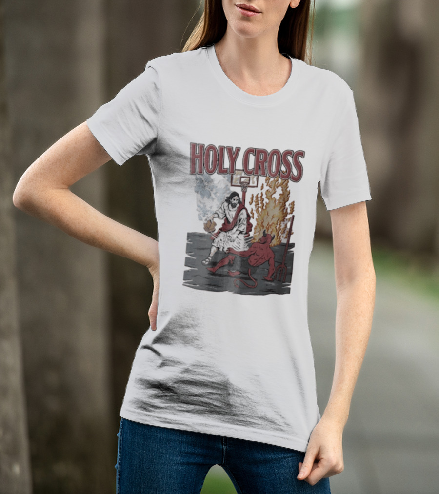 Holy Cross Basketball Player Versus Devil Duel T-Shirt